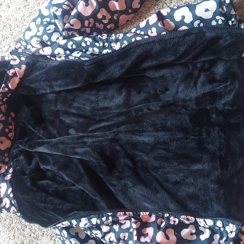 Penelope Mack Girl Black Pink Leopard Print Coat Winter Jacket Size 12 Warm - Picture 10 of 10